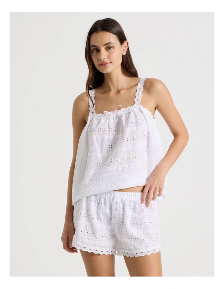 Dreamy Haze Woven Broderie Cami Boxer in White image 2