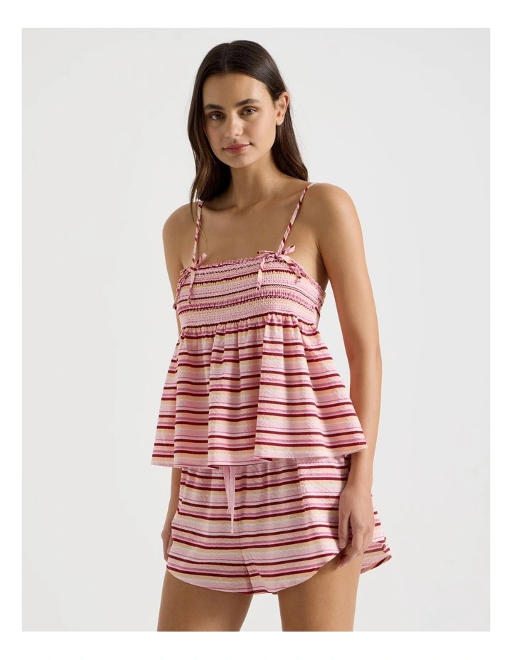 Dreamy Haze Woven Shirred Cami Boxer Set in Bright Stripe image 2