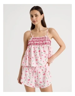 Woven Shirred Cami Boxer Gift Set in Cherry Gingham