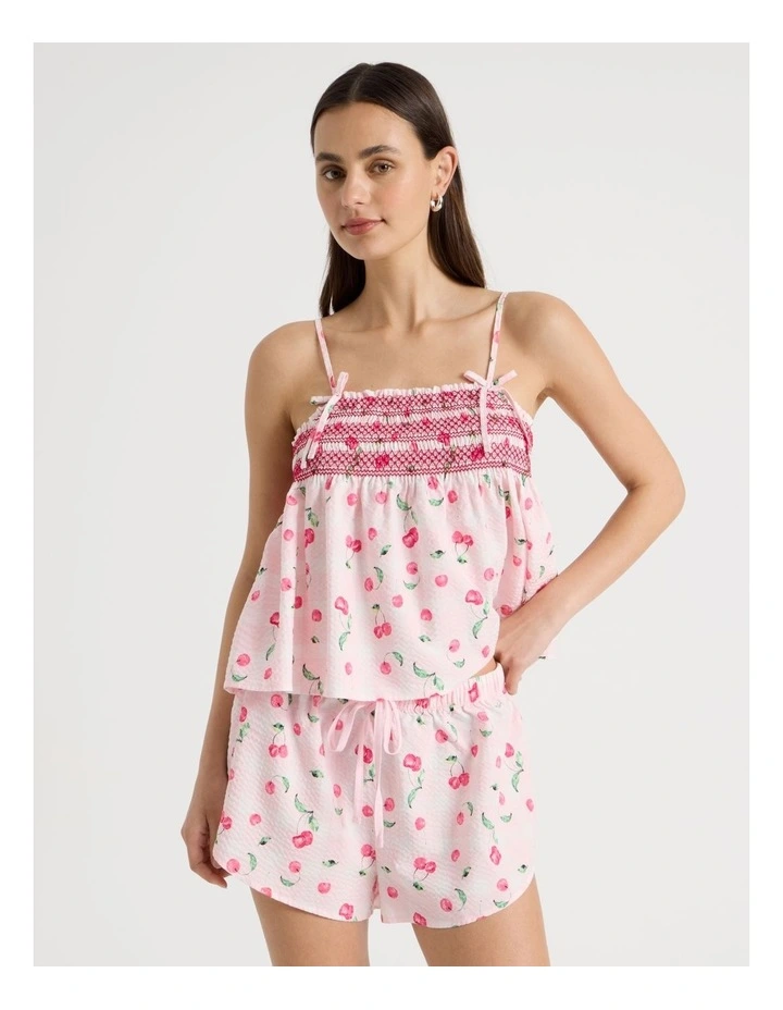 Woven Shirred Cami Boxer Gift Set in Cherry Gingham image 1