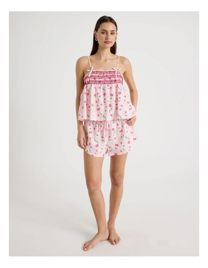 Woven Shirred Cami Boxer Gift Set in Cherry Gingham image 2