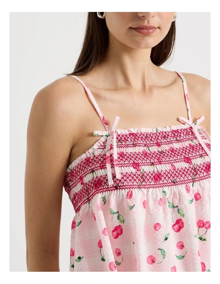 Woven Shirred Cami Boxer Gift Set in Cherry Gingham image 3