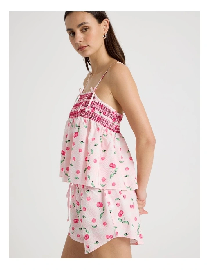 Woven Shirred Cami Boxer Gift Set in Cherry Gingham image 4