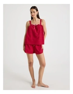 Woven Broderie Cami Boxer Set in Chilli Red