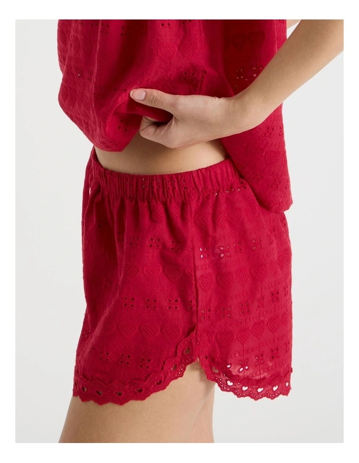 Woven Broderie Cami Boxer Set in Chilli Red image 3