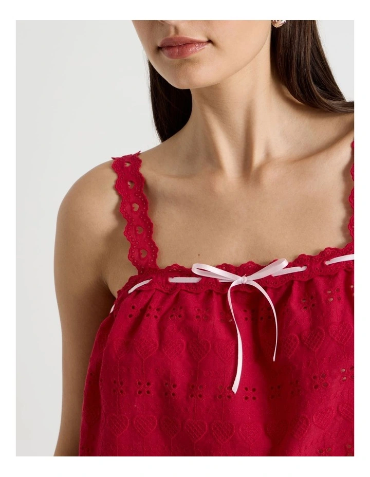 Woven Broderie Cami Boxer Set in Chilli Red image 4