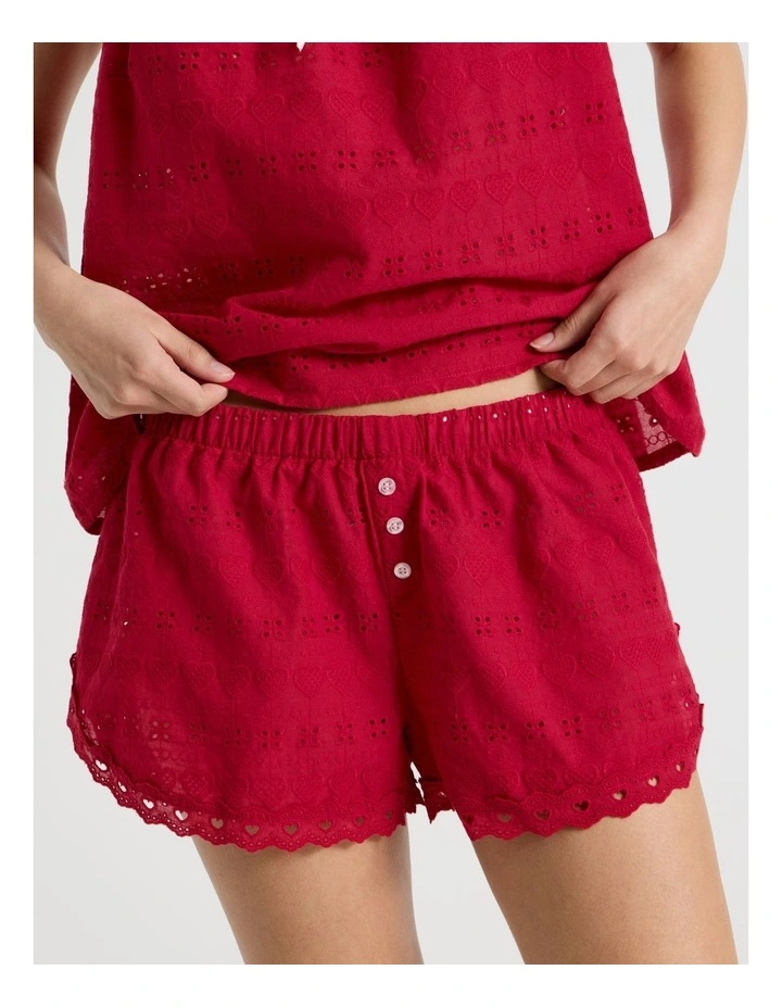 Woven Broderie Cami Boxer Set in Chilli Red image 5