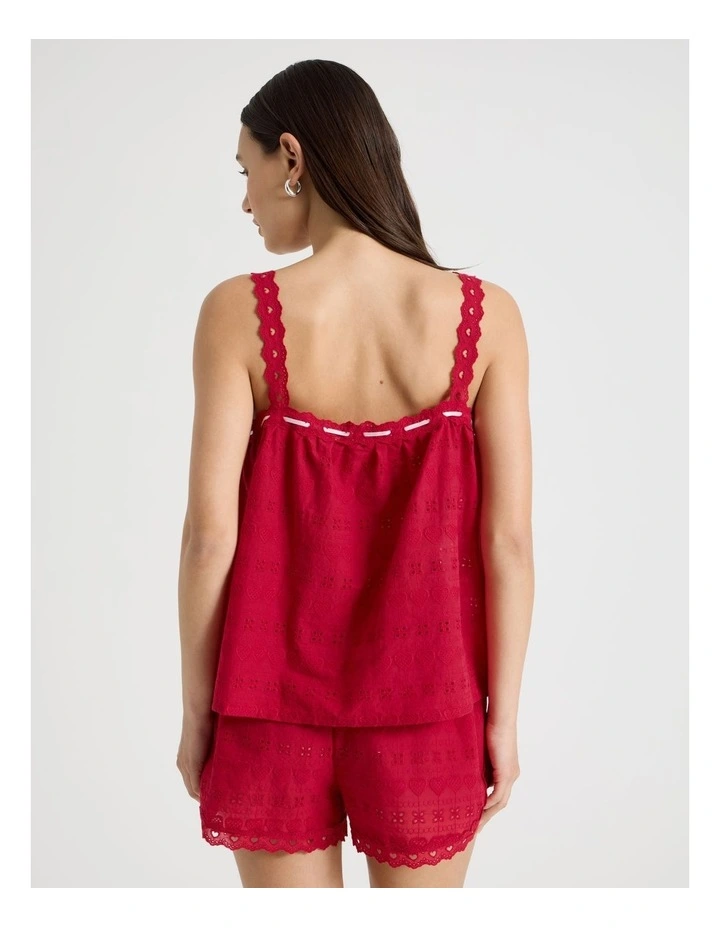 Woven Broderie Cami Boxer Set in Chilli Red image 6