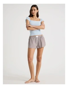 Dreamy Haze Woven Seersucker Boxer Short in Choc Gingham