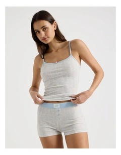 Soft Days Pointelle Sleep Short in Grey Marle & Blue