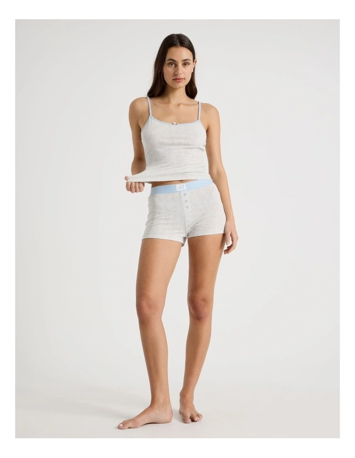 Soft Days Pointelle Sleep Short in Grey Marle & Blue image 2