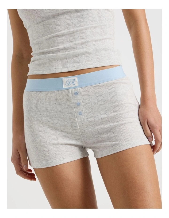 Soft Days Pointelle Sleep Short in Grey Marle & Blue image 3