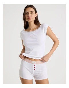 Soft Days Pointelle Sleep Short in White