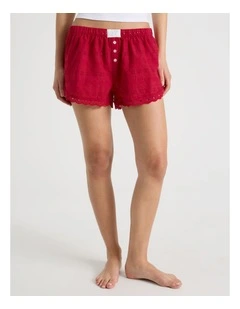Woven Broderie Short in Chilli Red