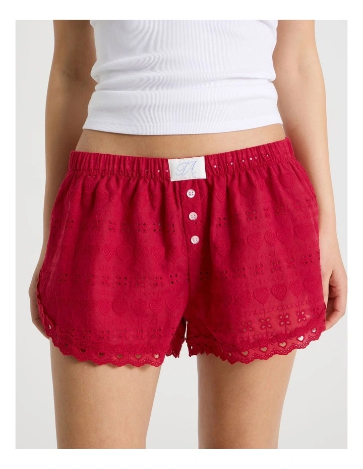 Woven Broderie Short in Chilli Red image 3