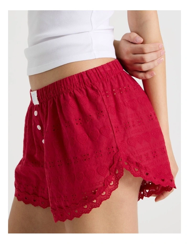 Woven Broderie Short in Chilli Red image 4
