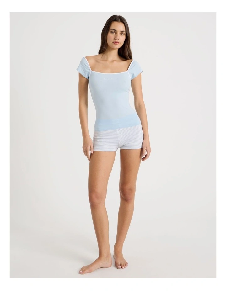 Soft Days Cap sleeve Fitted Tee in Blue Contrast Logo image 2