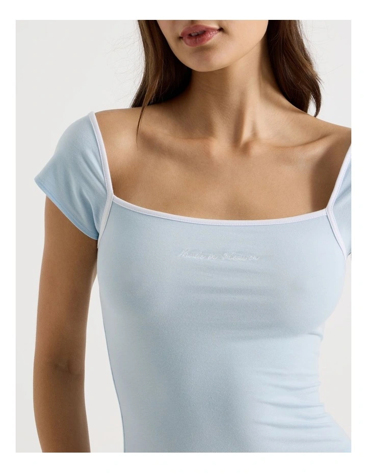 Soft Days Cap sleeve Fitted Tee in Blue Contrast Logo image 3