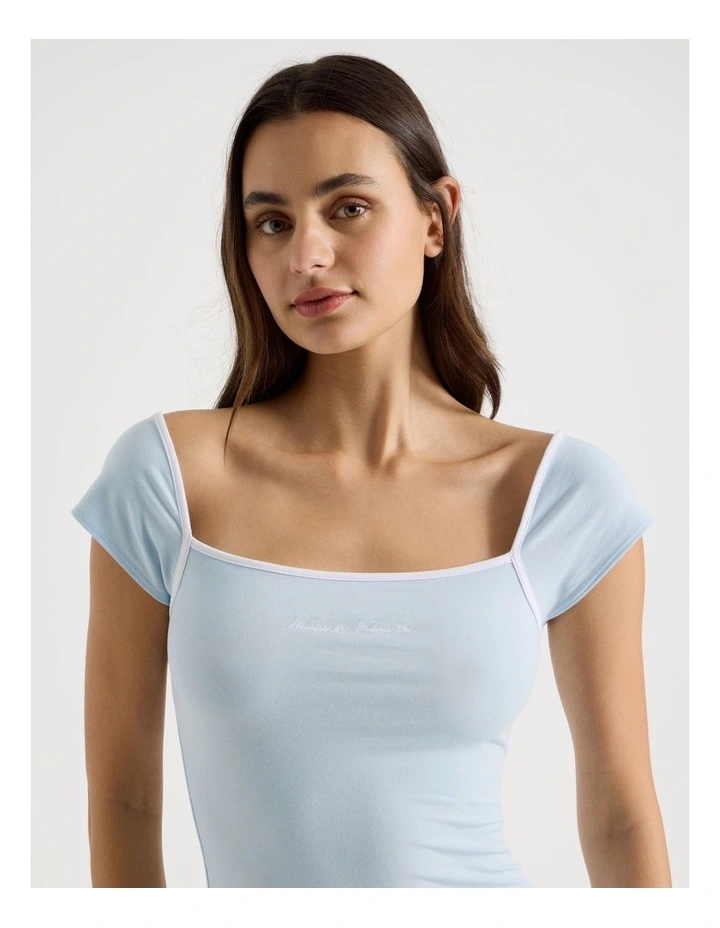 Soft Days Cap sleeve Fitted Tee in Blue Contrast Logo image 4
