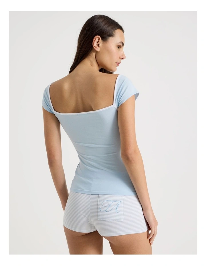 Soft Days Cap sleeve Fitted Tee in Blue Contrast Logo image 5