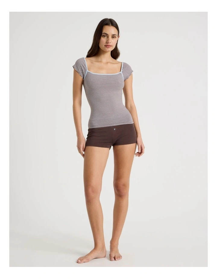 Soft Days Cap sleeve Fitted Tee in Choc YD Stripe image 2