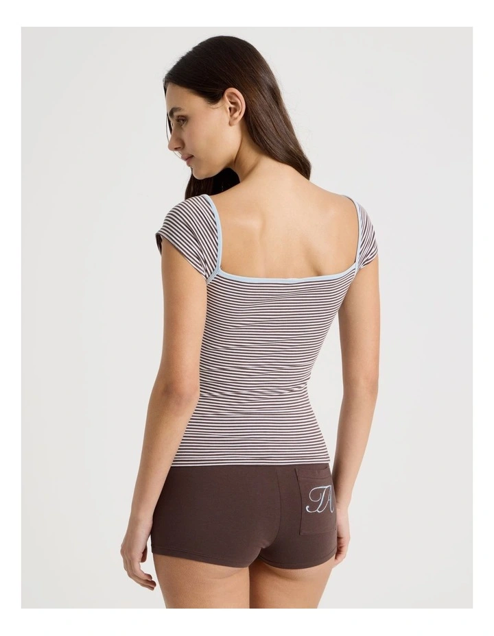 Soft Days Cap sleeve Fitted Tee in Choc YD Stripe image 5