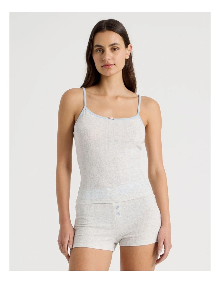 Soft Days Pointelle Contrast Cami in Grey Marle & Blue image 1