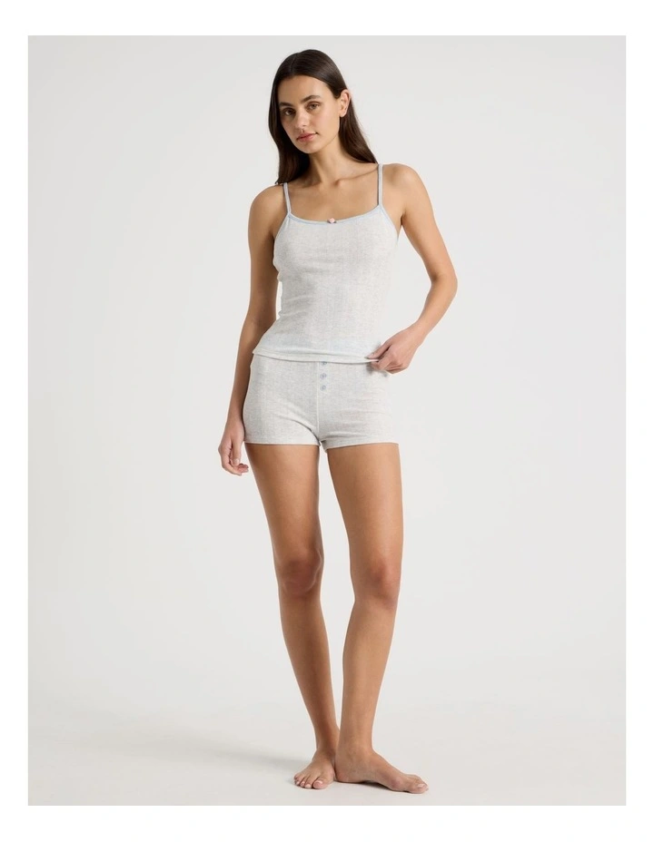 Soft Days Pointelle Contrast Cami in Grey Marle & Blue image 2