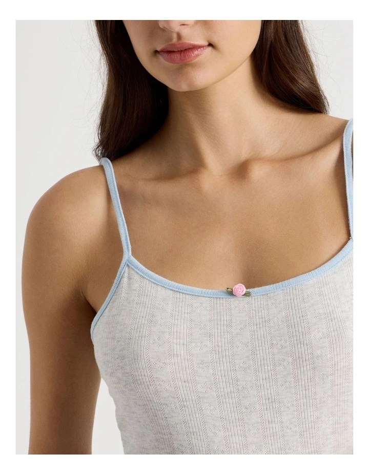 Soft Days Pointelle Contrast Cami in Grey Marle & Blue image 3