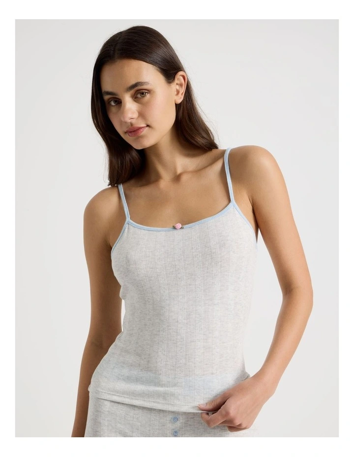 Soft Days Pointelle Contrast Cami in Grey Marle & Blue image 4