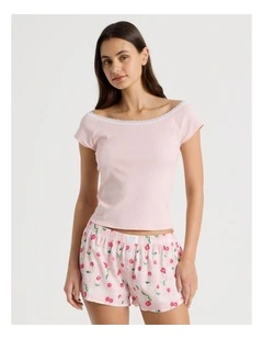 Soft Days Lace Rib Fitted Tee in Pink