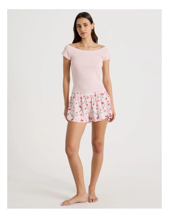 Soft Days Lace Rib Fitted Tee in Pink image 3