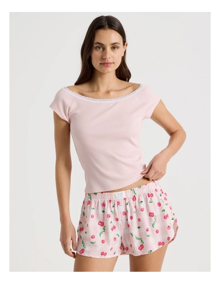 Soft Days Lace Rib Fitted Tee in Pink image 4