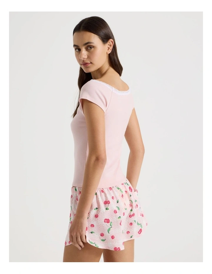 Soft Days Lace Rib Fitted Tee in Pink image 6