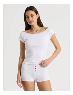 Soft Days Lace Rib Fitted Tee in White