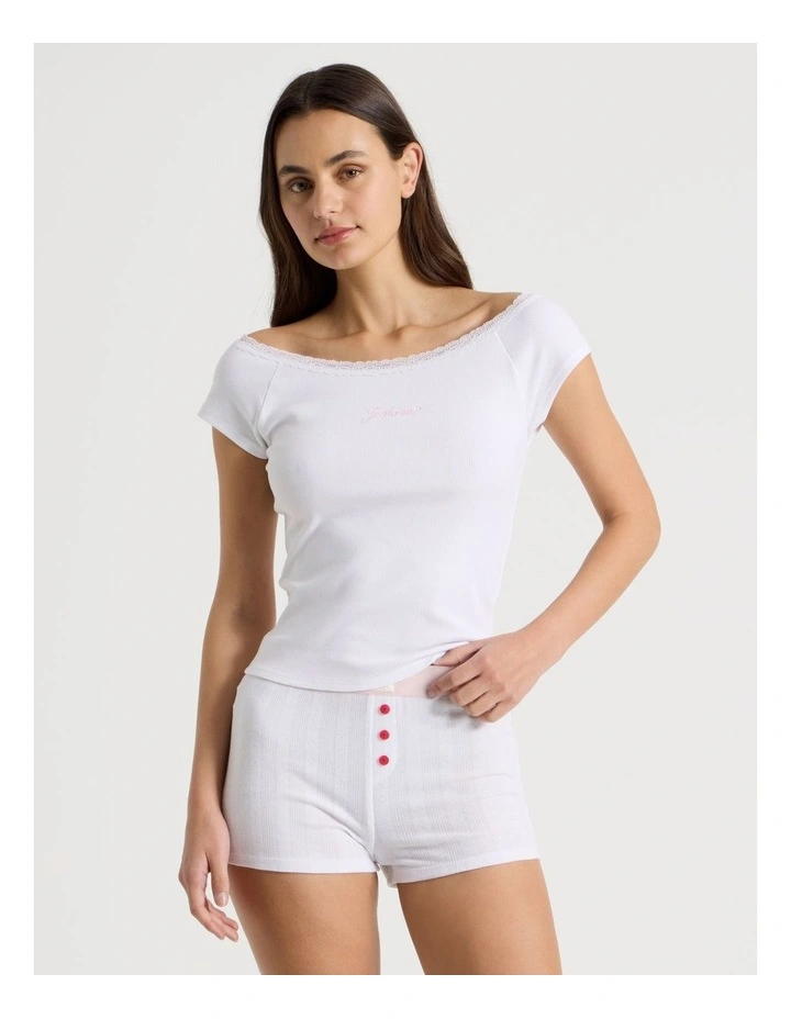 Soft Days Lace Rib Fitted Tee in White image 1