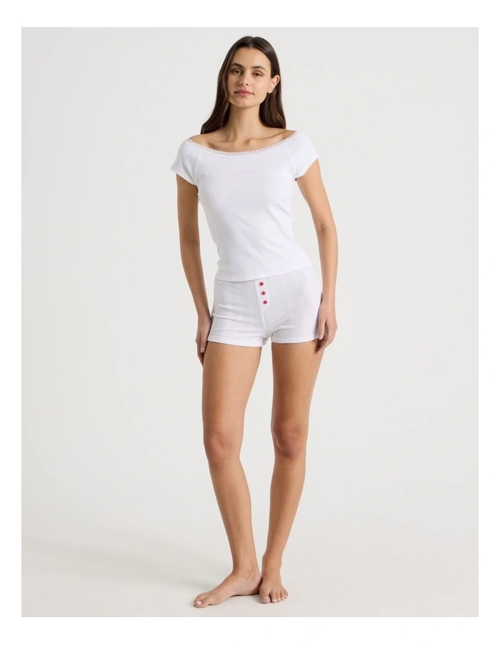 Soft Days Lace Rib Fitted Tee in White image 2