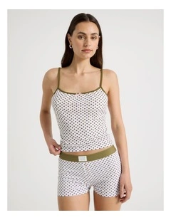 Contrast Rib Cami in Deep Olive Micro Spot