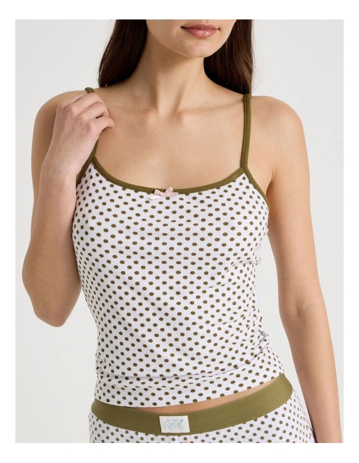 Contrast Rib Cami in Deep Olive Micro Spot image 3