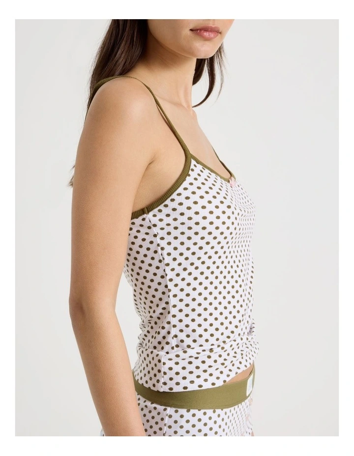 Contrast Rib Cami in Deep Olive Micro Spot image 4