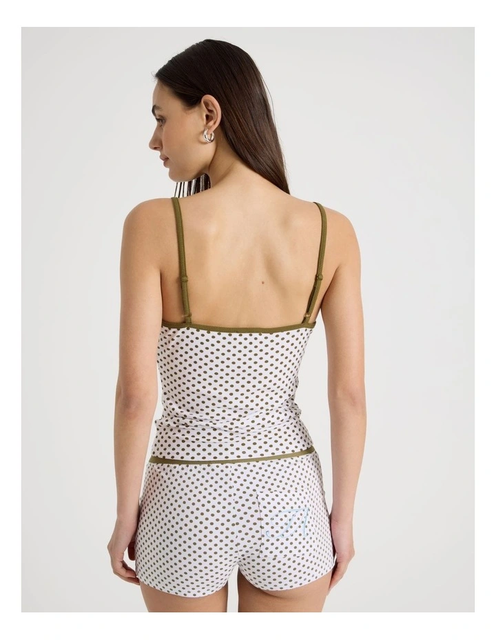 Contrast Rib Cami in Deep Olive Micro Spot image 5