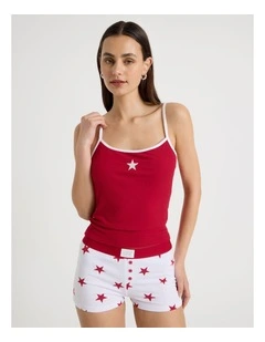 Soft Days Contrast Rib Cami in Red Star