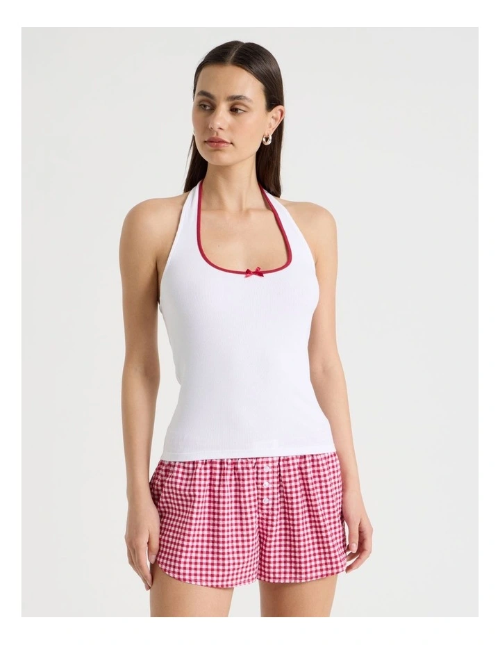 Jersey Contrast Halter Top in White image 2