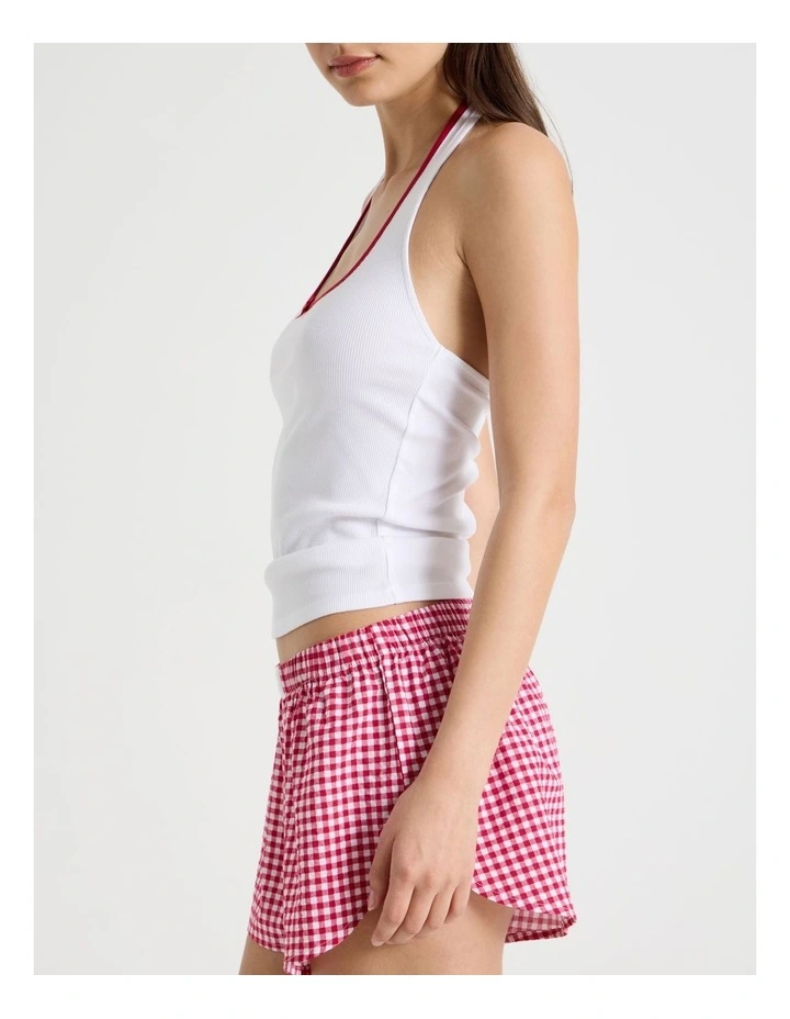Jersey Contrast Halter Top in White image 5