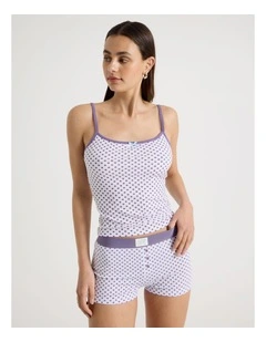 Contrast Rib Cami in Purple Micro Spot