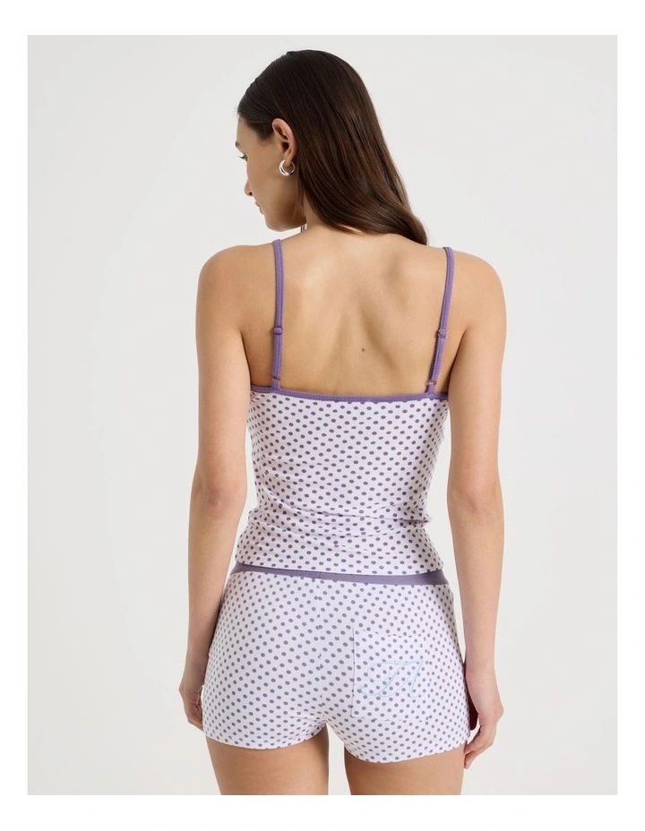 Contrast Rib Cami in Purple Micro Spot image 5