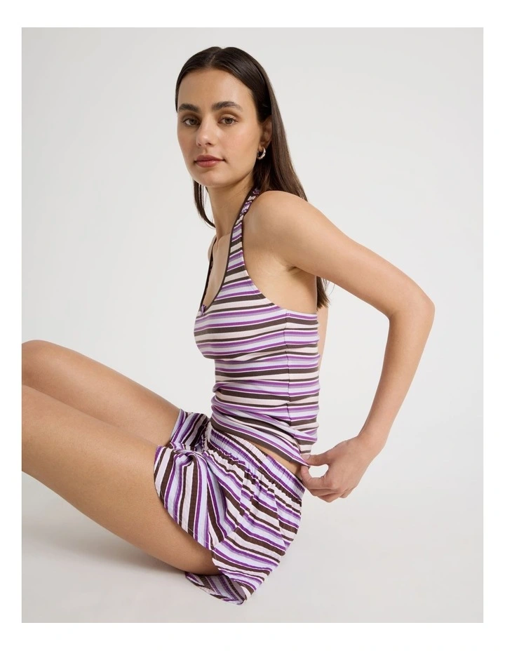 Jersey Contrast Halter Top in Purple Stripe image 2