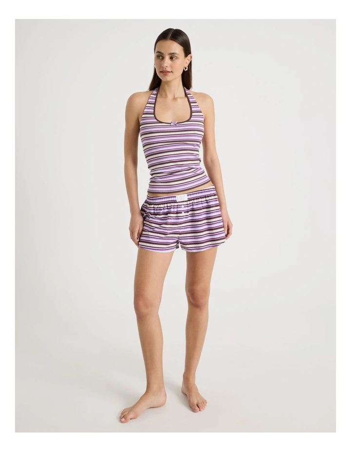 Jersey Contrast Halter Top in Purple Stripe image 3
