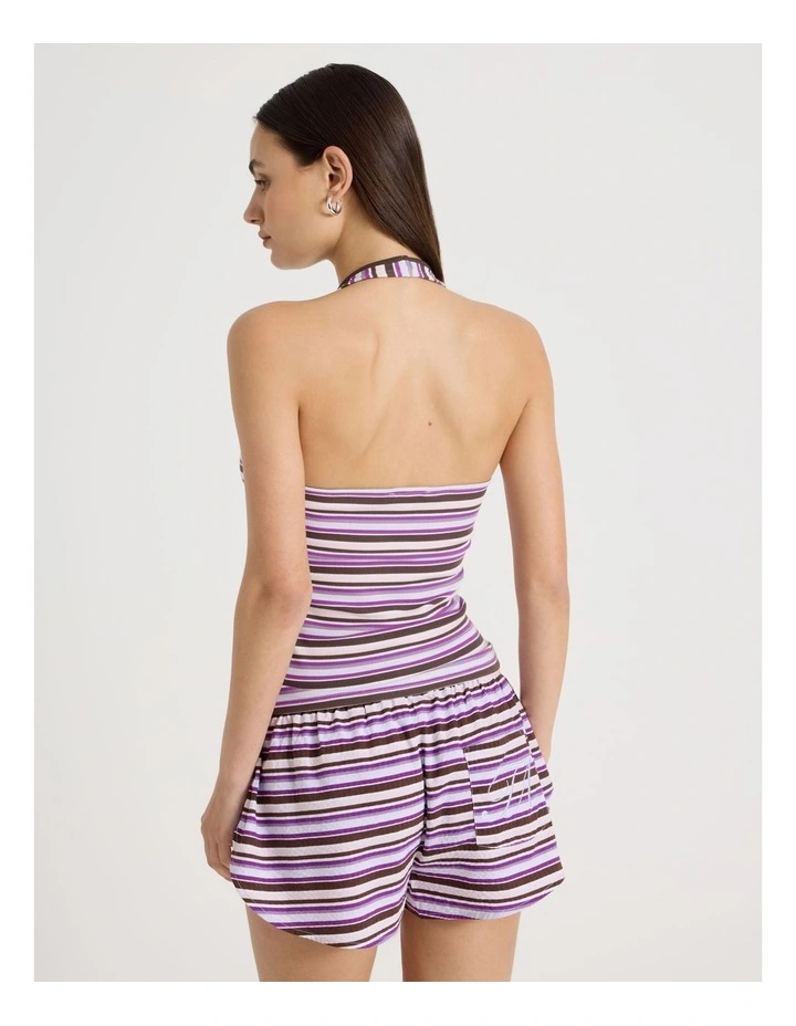 Jersey Contrast Halter Top in Purple Stripe image 6