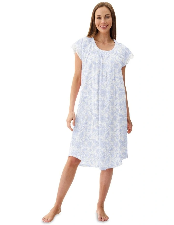 Wesley Cap Sleeve Short Nightie in Blue image 1